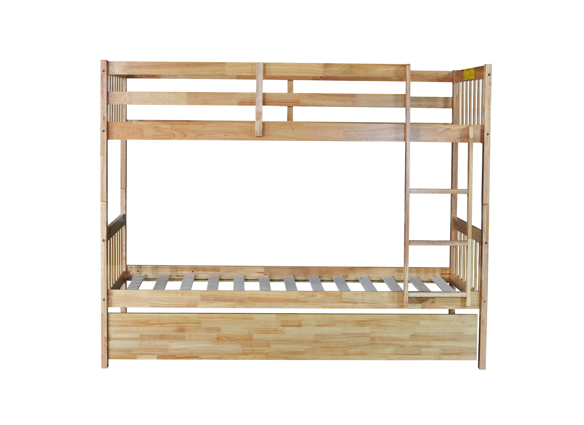 Twin Over Twin Rubberwood Bunk Bed with Trundle, Convertible Design in Natural Tones