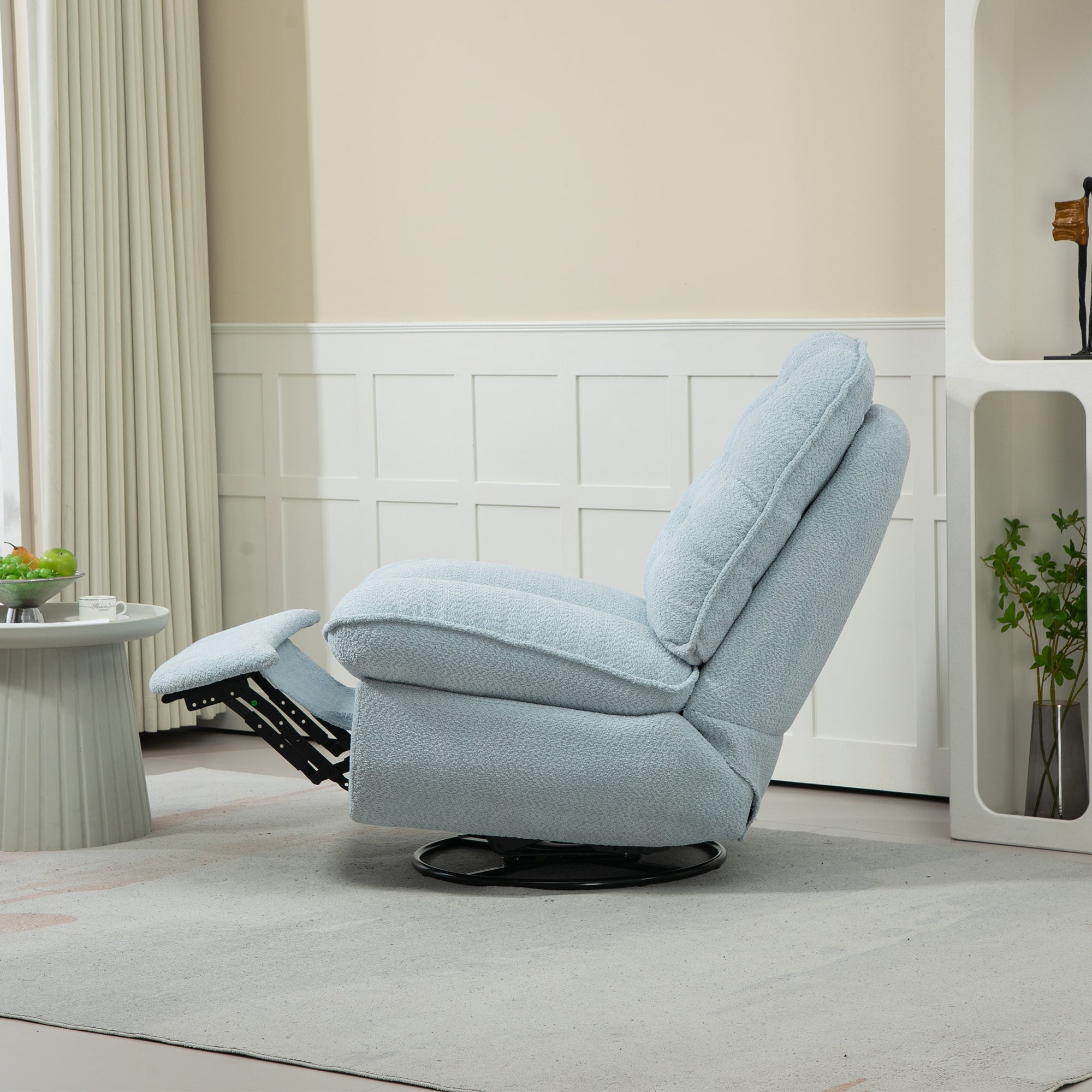 Baby Blue Upholstered Push-Back Recliner with Glider & Swivel