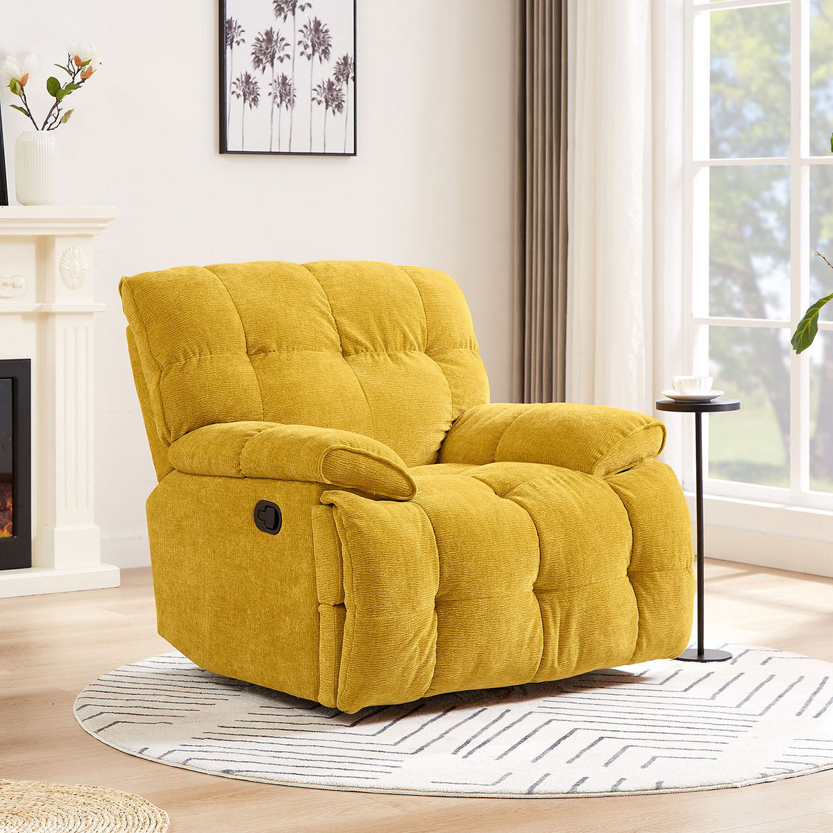 Overstuffed Ergonomic 360 Degree Swivel Rocking Recliner In Yellow