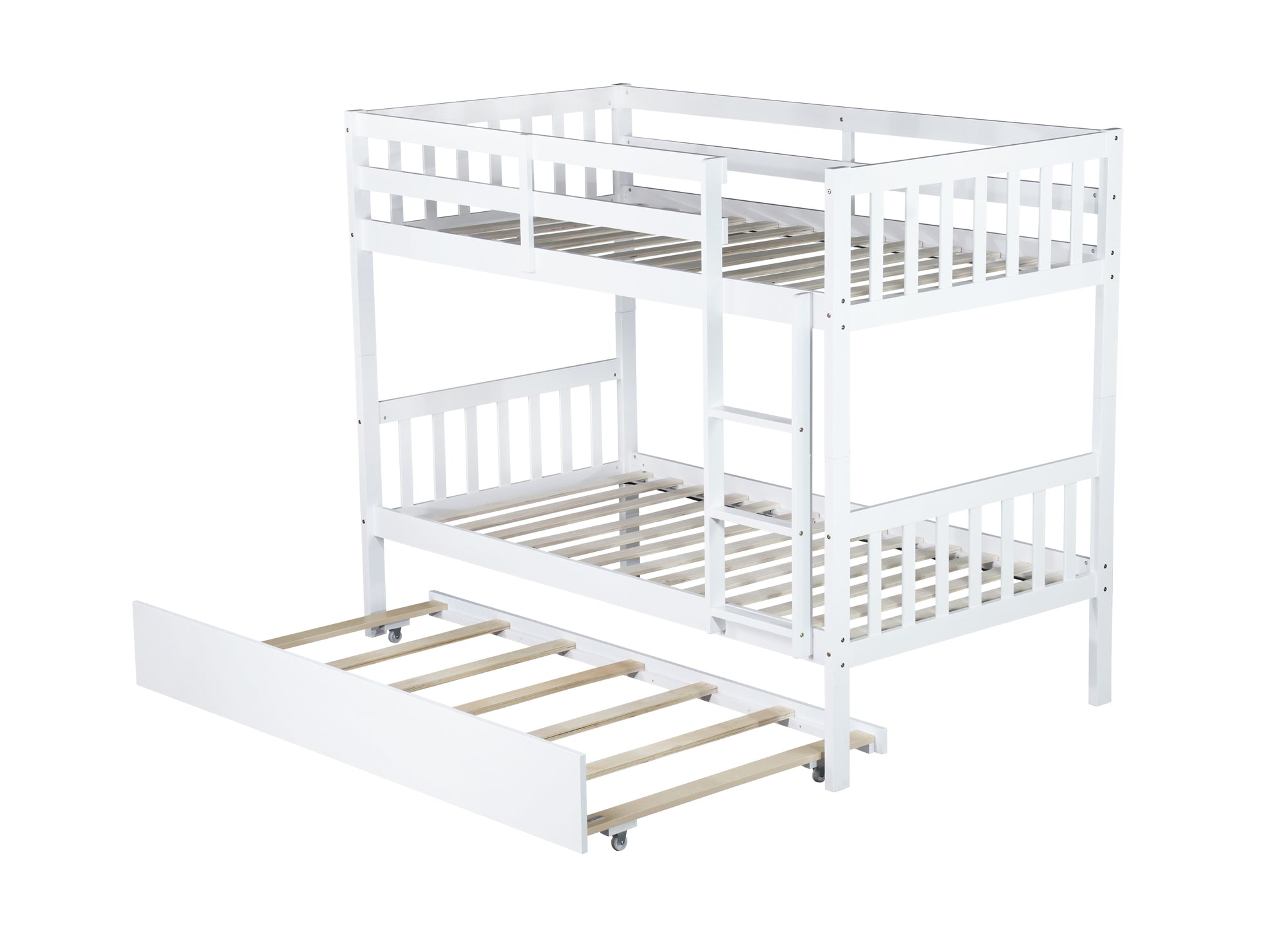 Convertible Twin Over Twin Rubber Wood Bunk Bed with Trundle