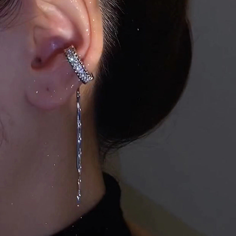 Ear Cuffs for Non Pierced Ears With Sparkly Tassels in Silver