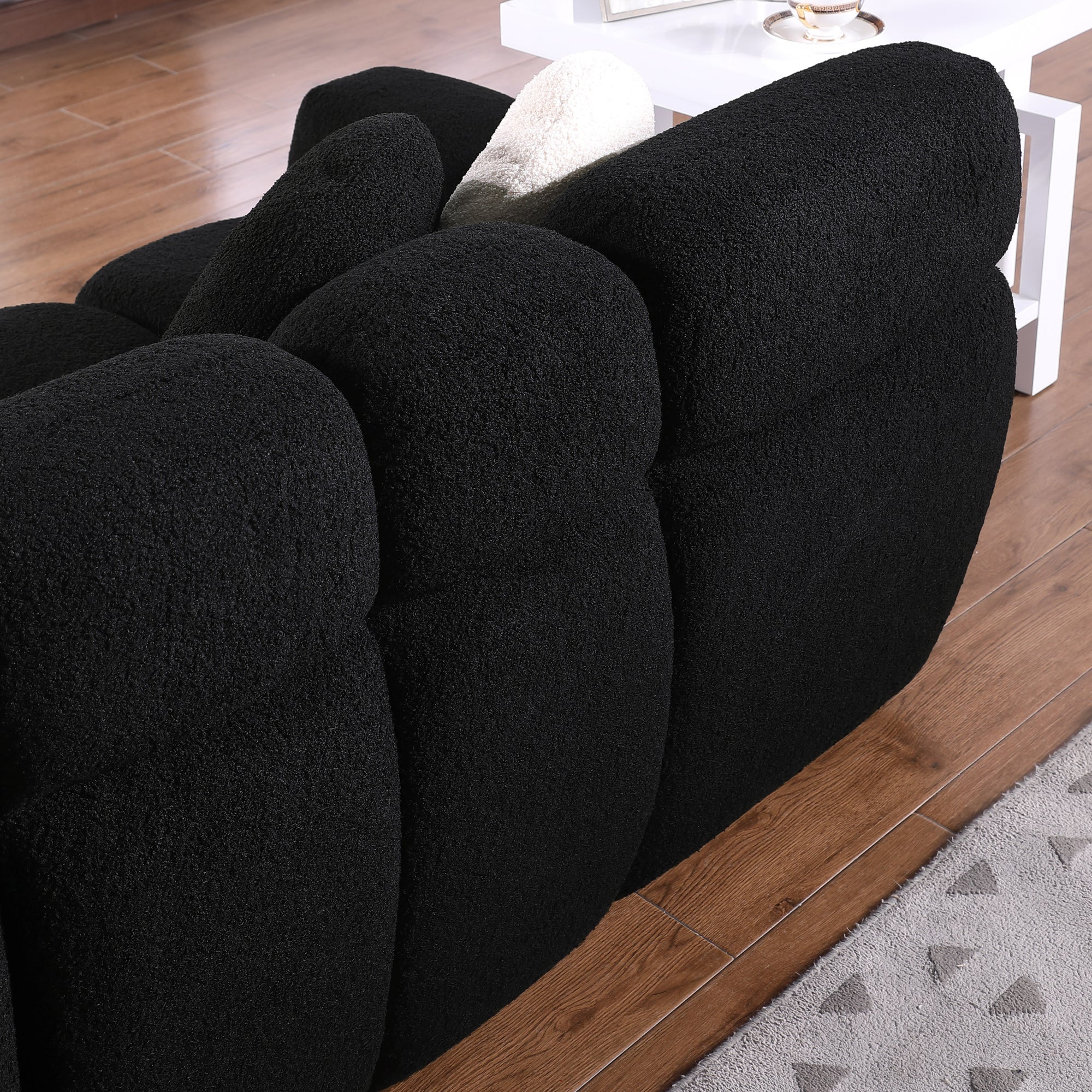 Black Boucle 3-Seater Marshmallow Sofa with Rolled Arms and Plush Foam Cushions