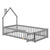 Gray Twin House-Shaped Headboard Floor Bed with Fence