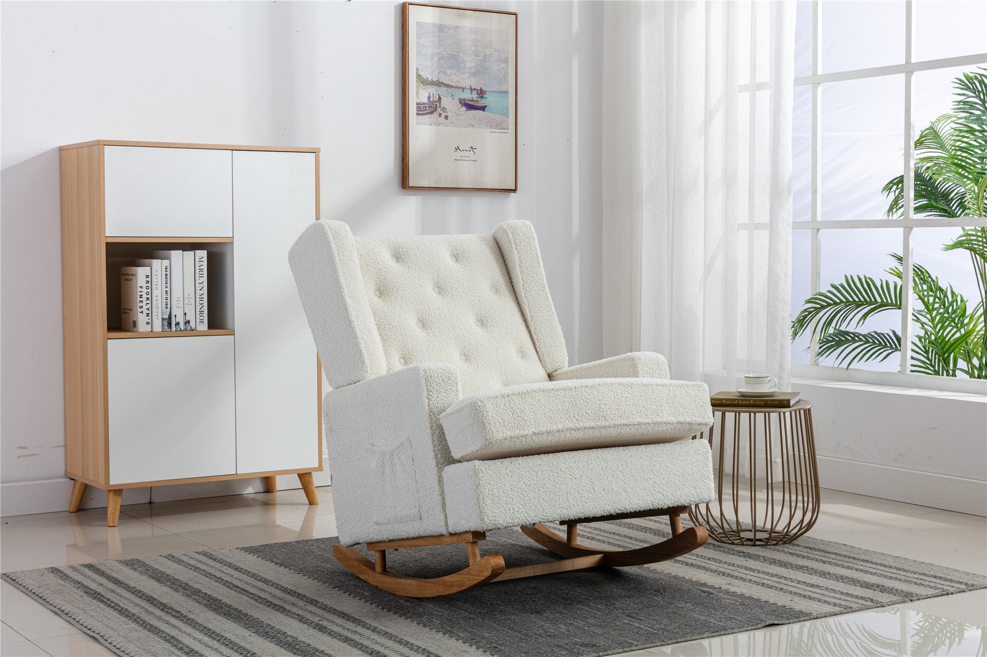 Mid-Century Modern White Teddy Rocking Chair