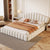 Queen Beige Velvet Upholstered Bed Frame with Shell-Shaped Headboard and Storage