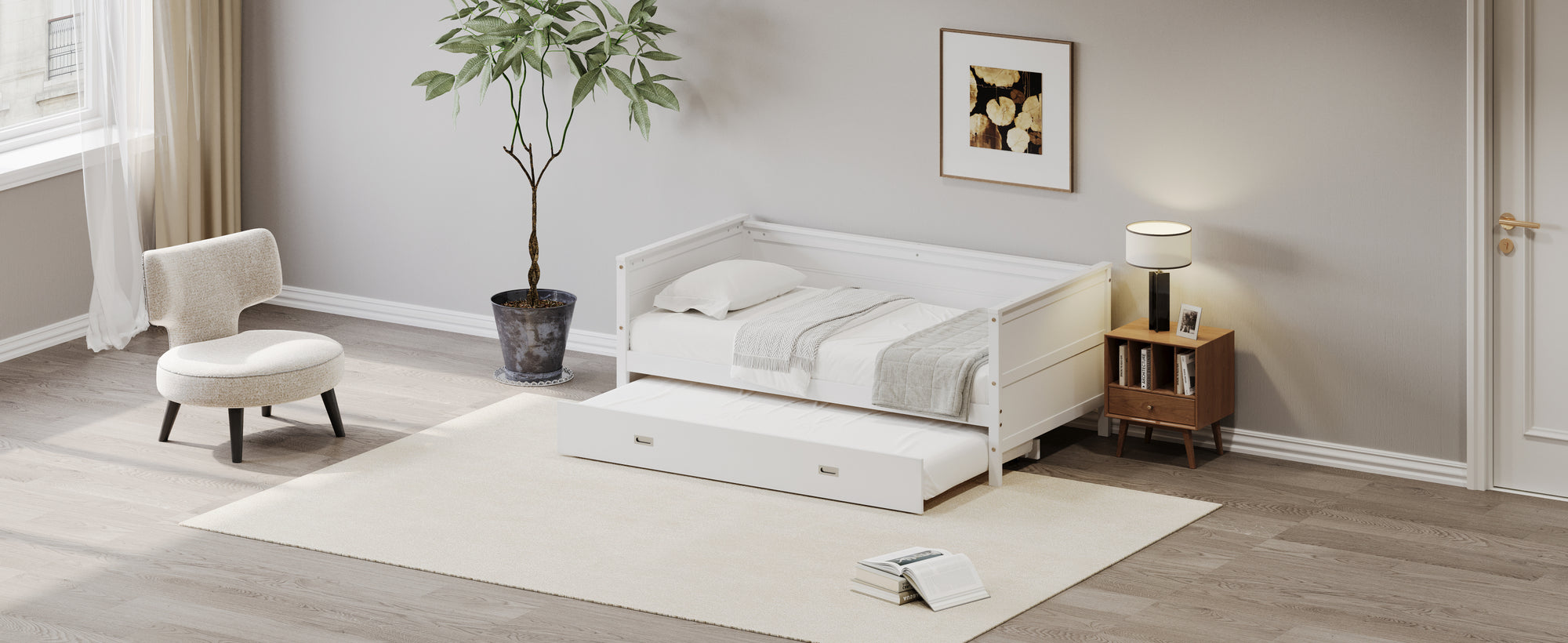 Twin Size White Daybed with Trundle