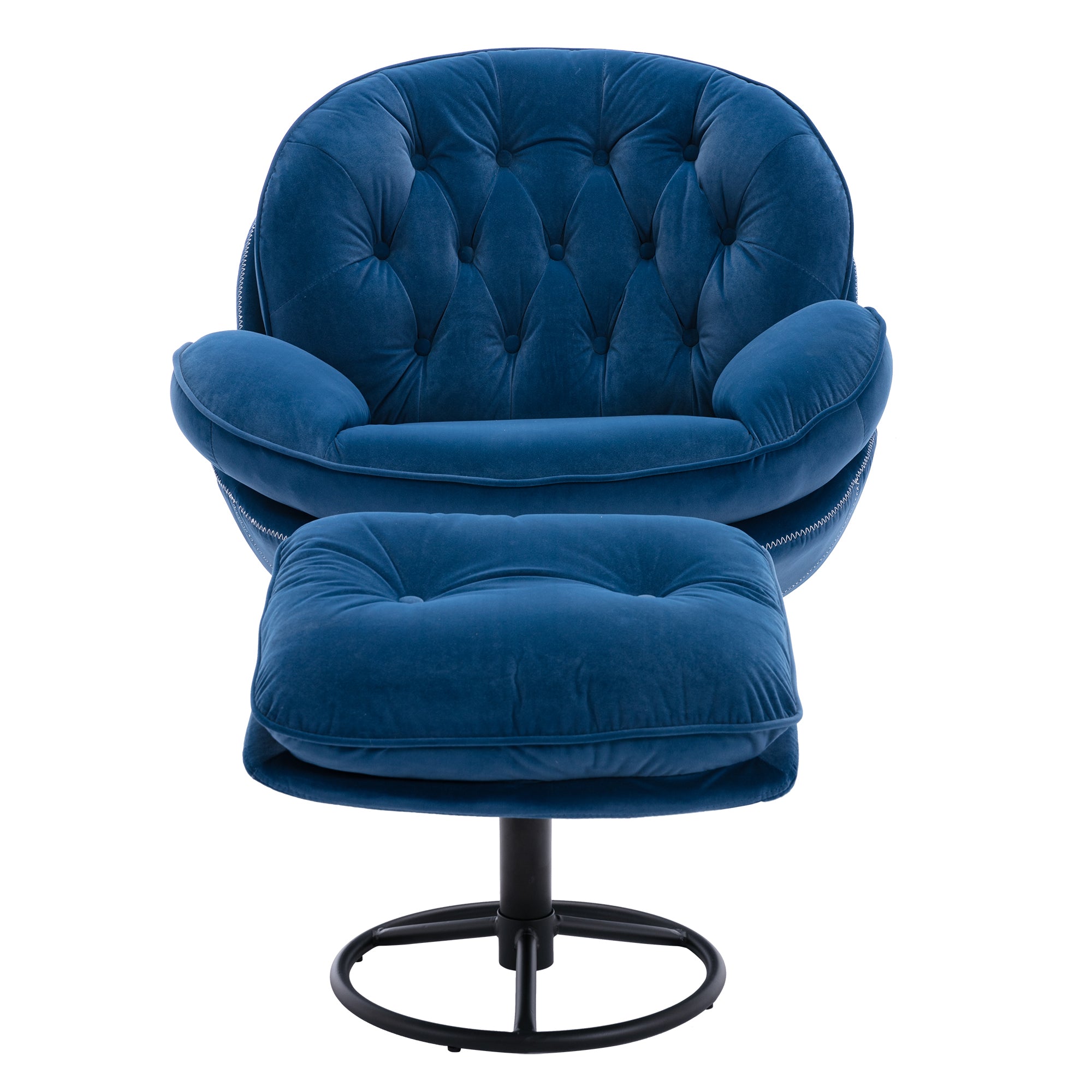 Blue Velvet Accent Chair with Ottoman