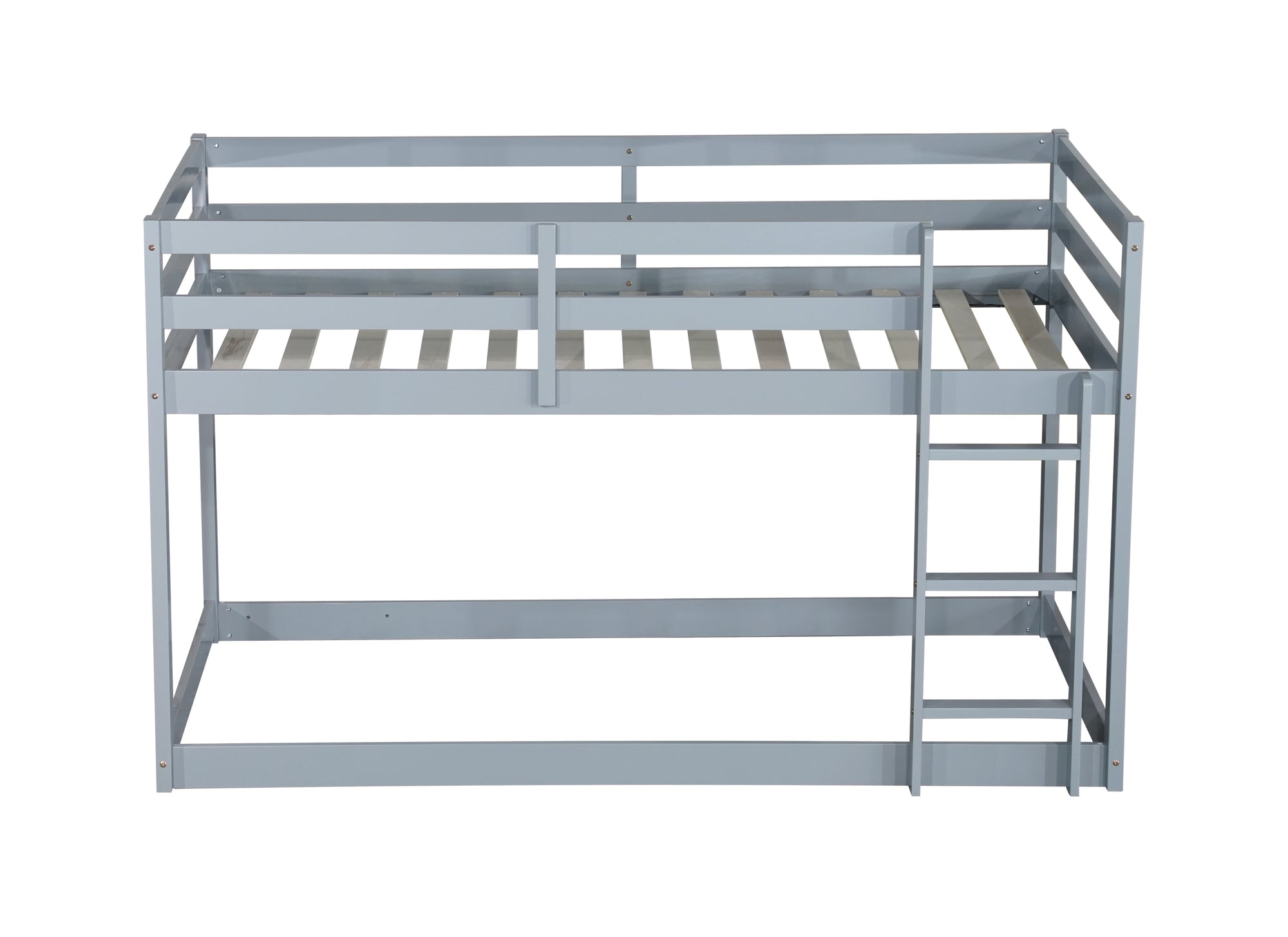 Gray Solid Rubber Wood Twin Over Twin Loft Bed with Ladder