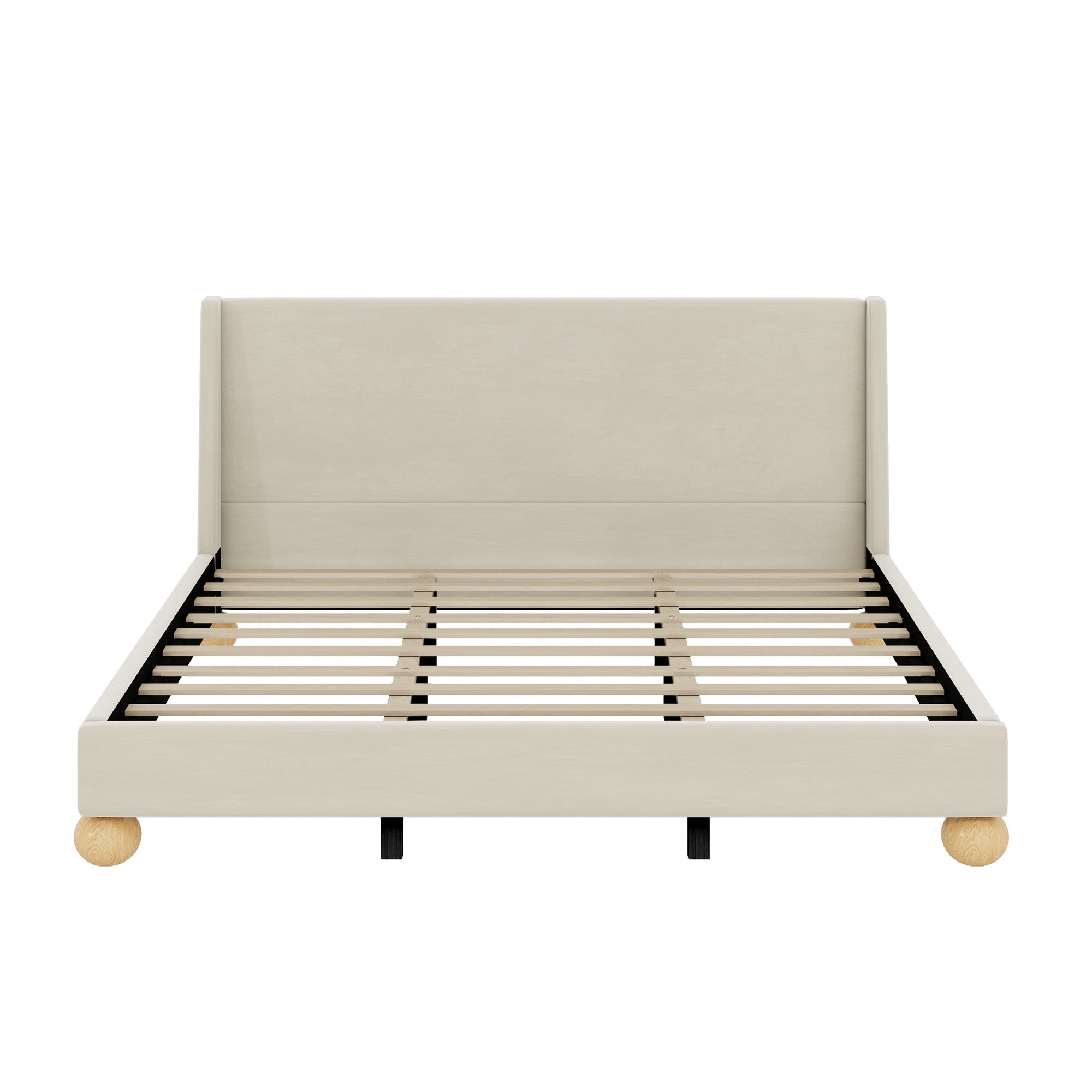 Cream King Modern Velvet Upholstered Platform Bed Frame