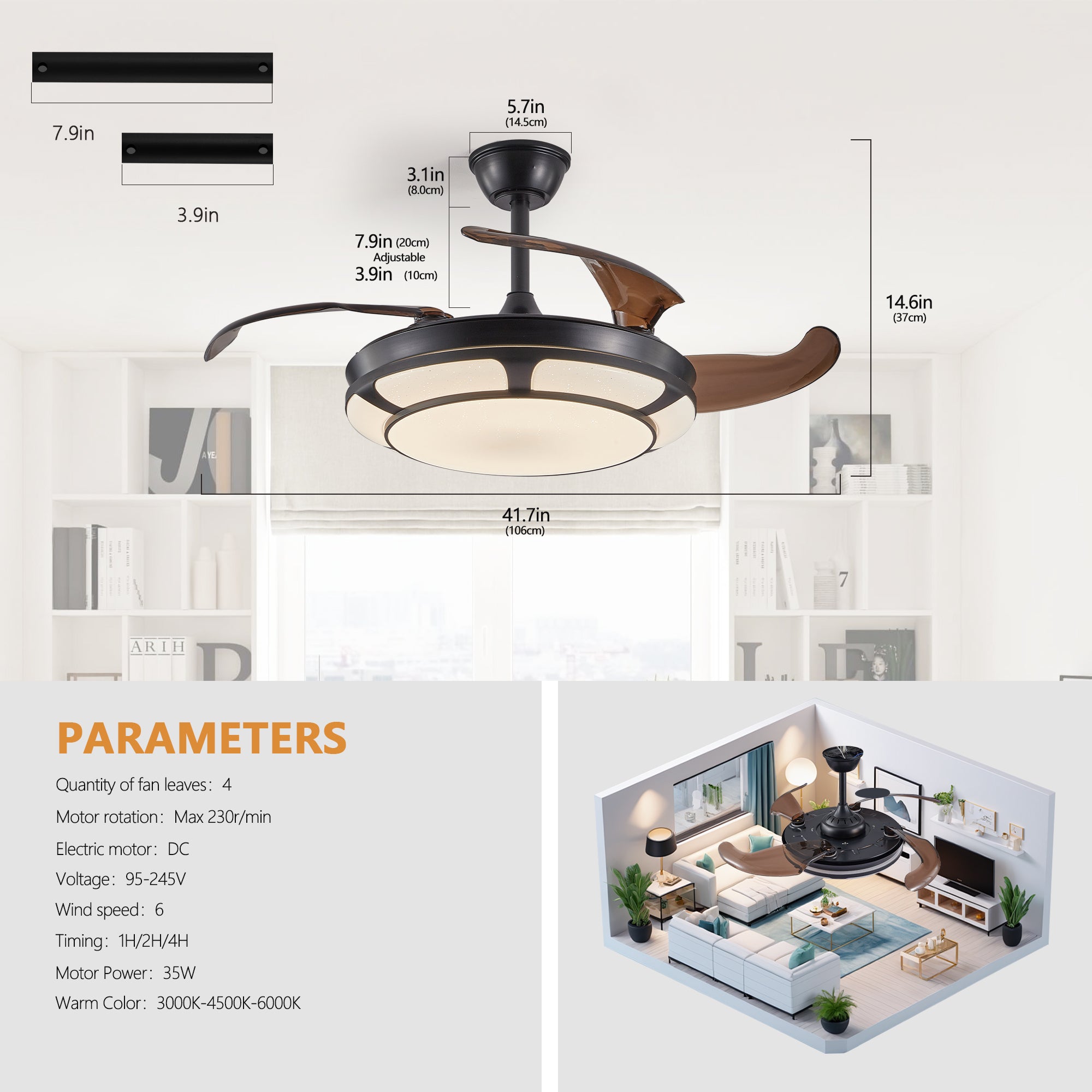 Modern Minimalist Invisible Ceiling Fan with Light