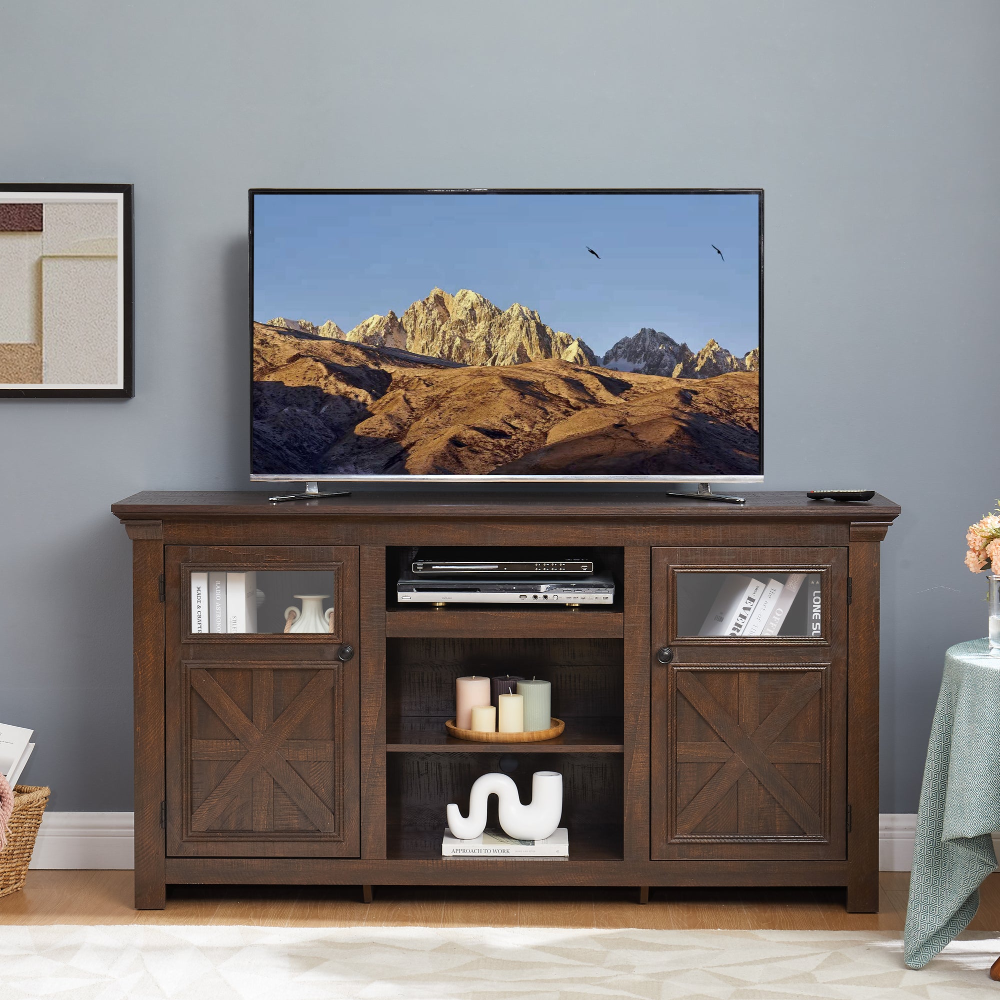 Large Barn Inspired 2 Doors Cabinet Farmhouse TV Stand in Espresso