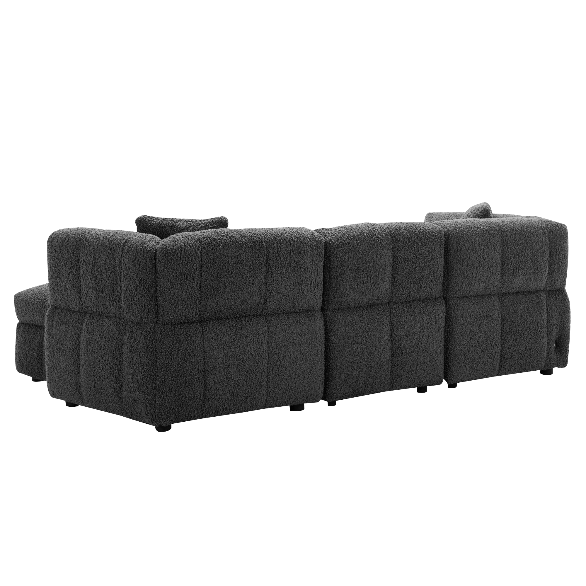 Gray Teddy Fleece Sectional Sofa with Multi-Functional Storage Ottoman