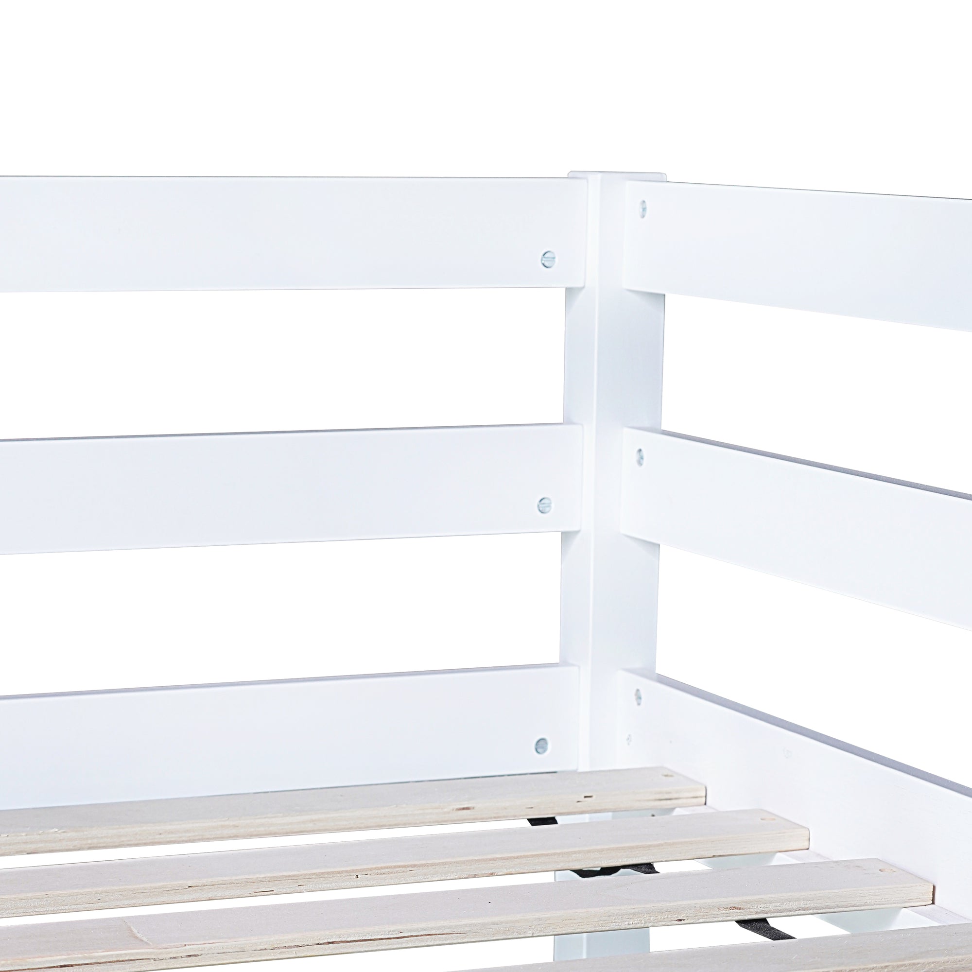 White Twin High Loft Bed For Kids with Built-in Desk in Rubber Wood Construction