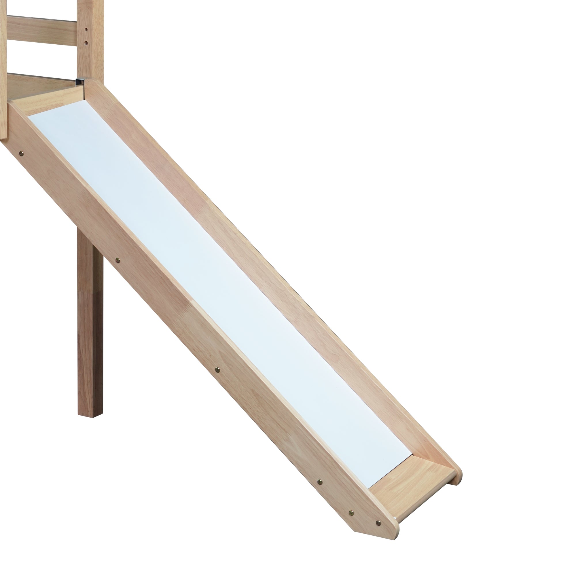 White Oak Twin Low Loft Bed with Slide and Ladder