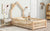 Natural Twin House-Shaped Headboard Toddler Floor Bed with Fence