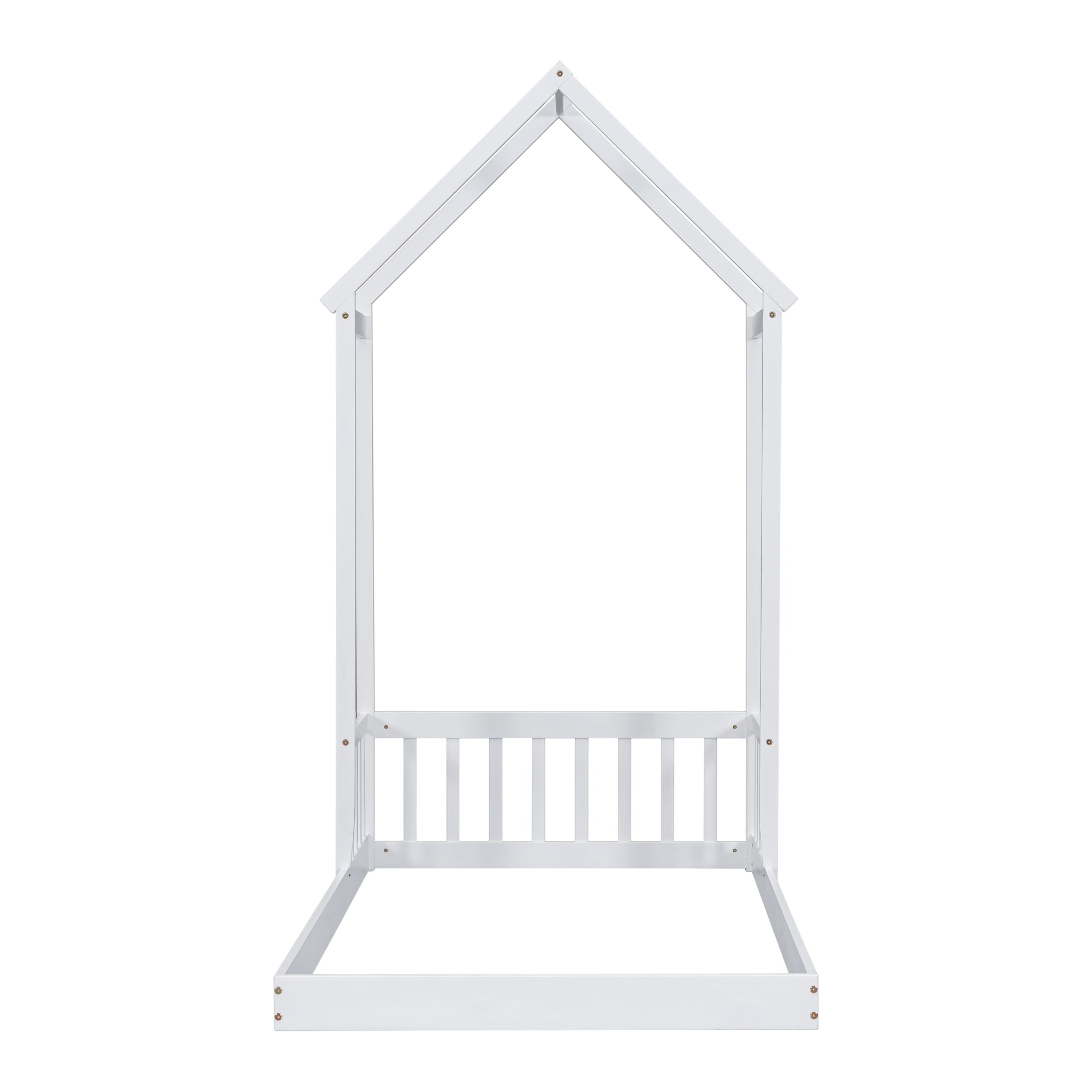 White Twin House-Shaped Roof Headboard Toddler Floor Bed