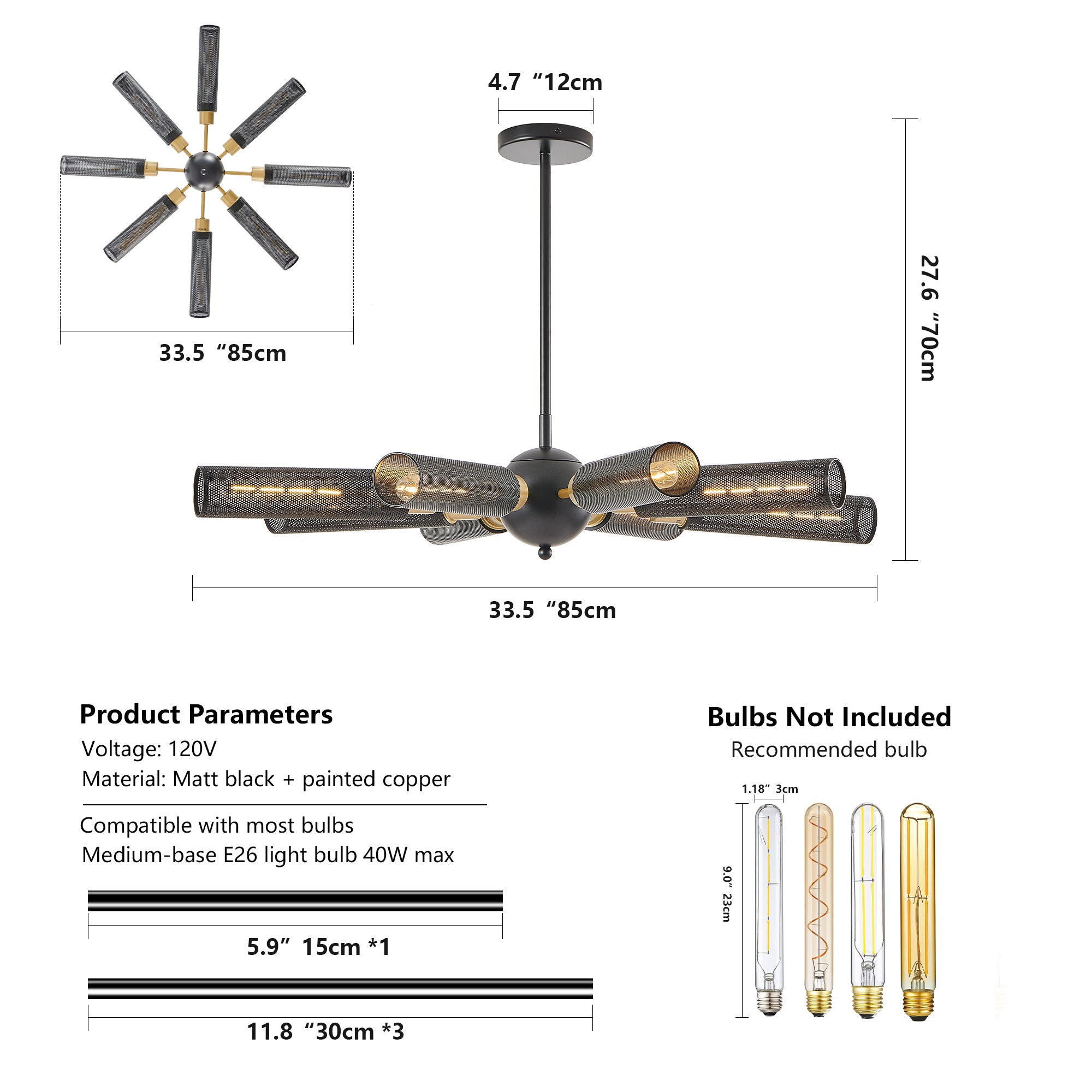 Modern Industrial Barrel Style Sputnik Chandelier