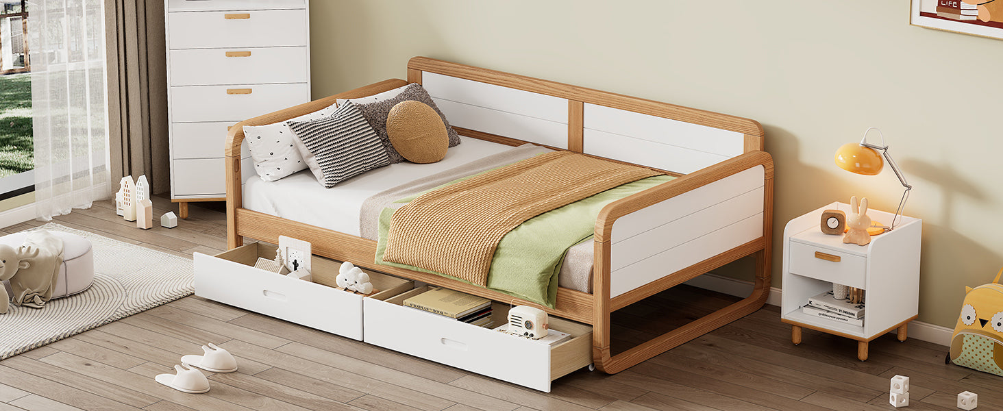 Twin Size White & Walnut Modern Daybed