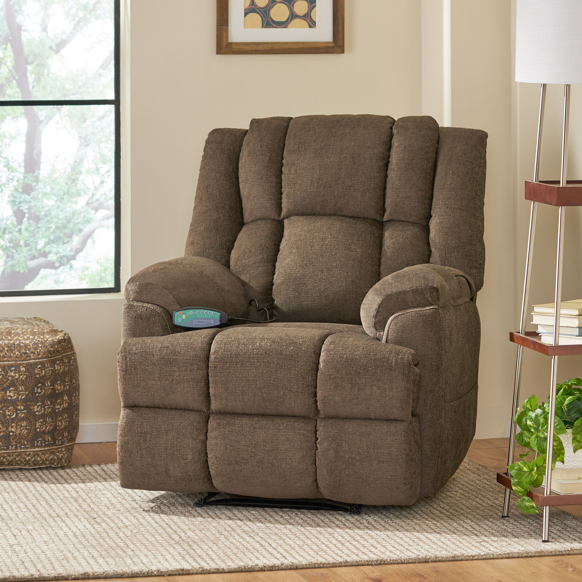 Power Recliner With Lumbar Heat &amp; Massage Power In Brown Fabric