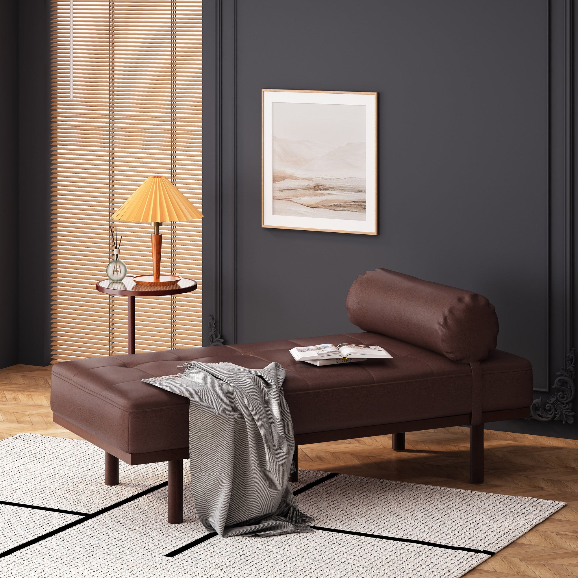 Minimal Dark Brown Chaise Lounge