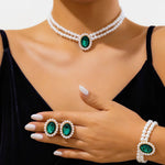 Load image into Gallery viewer, Elegant Oval Diamond Pearl Necklace, Bracelet, Earrings Set
