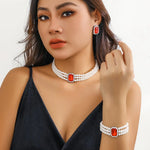 Load image into Gallery viewer, Elegant Pearl Diamond Necklace, Bracelet, and Earring Set
