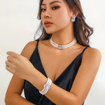 Load image into Gallery viewer, Elegant Pearl Diamond Necklace, Bracelet, and Earring Set
