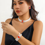 Load image into Gallery viewer, Elegant Pearl Diamond Necklace, Bracelet, and Earring Set
