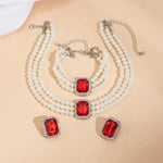 Load image into Gallery viewer, Elegant Pearl Diamond Necklace, Bracelet, and Earring Set
