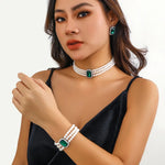 Load image into Gallery viewer, Elegant Pearl Diamond Necklace, Bracelet, and Earring Set
