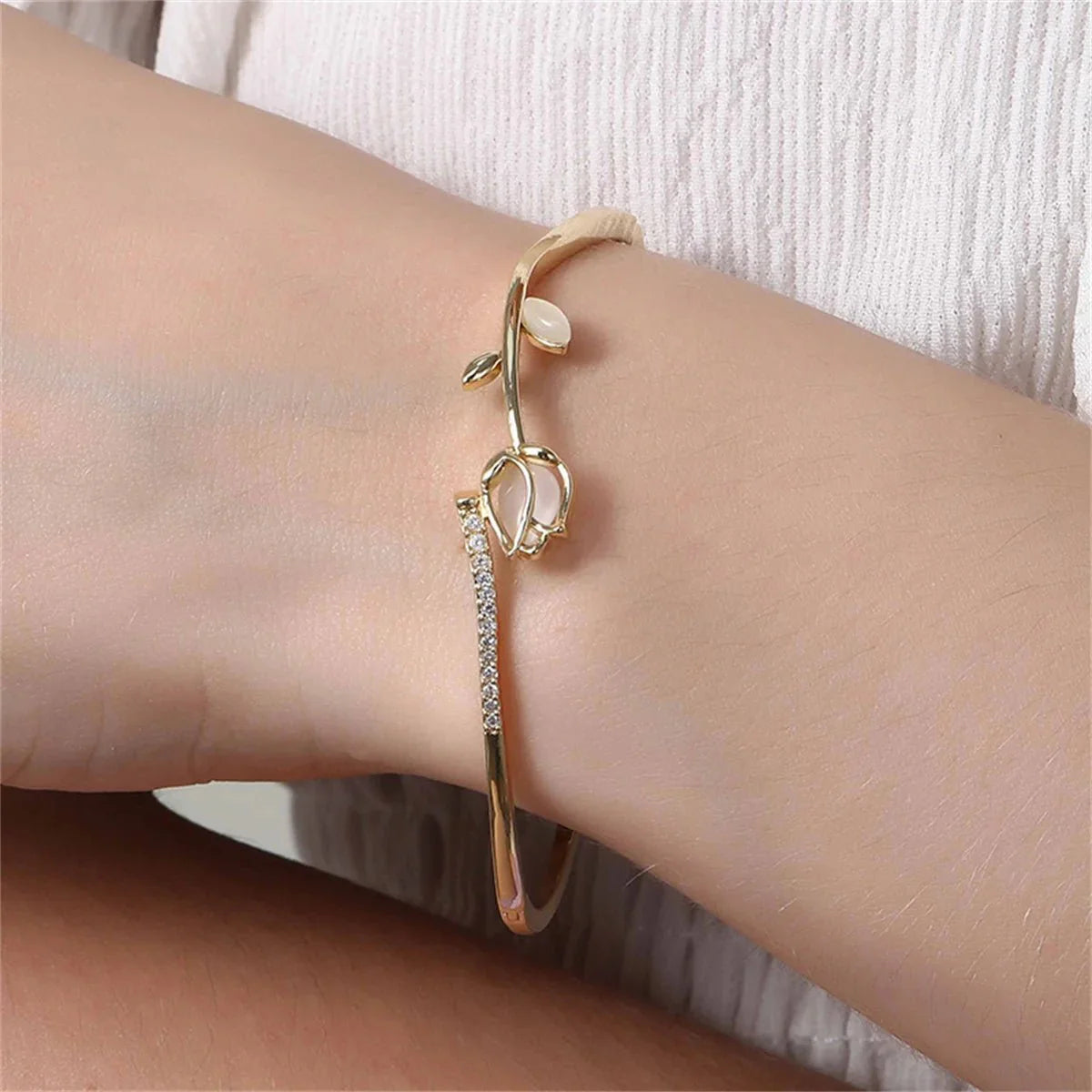 Elegant tulip opal diamond accented bracelet 300995