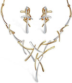 Load image into Gallery viewer, Elegant Two Tone Branch Cross Necklace and Earring Set
