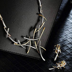 Load image into Gallery viewer, Elegant Two Tone Branch Cross Necklace and Earring Set
