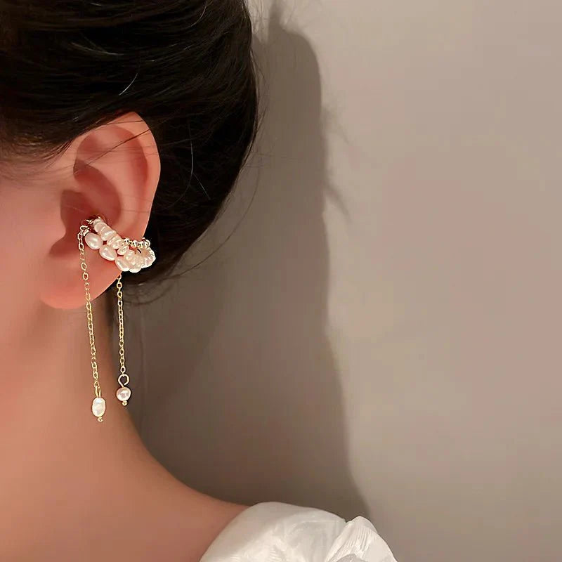Elegant Wrapped Pearls Dangle Earring Cuff