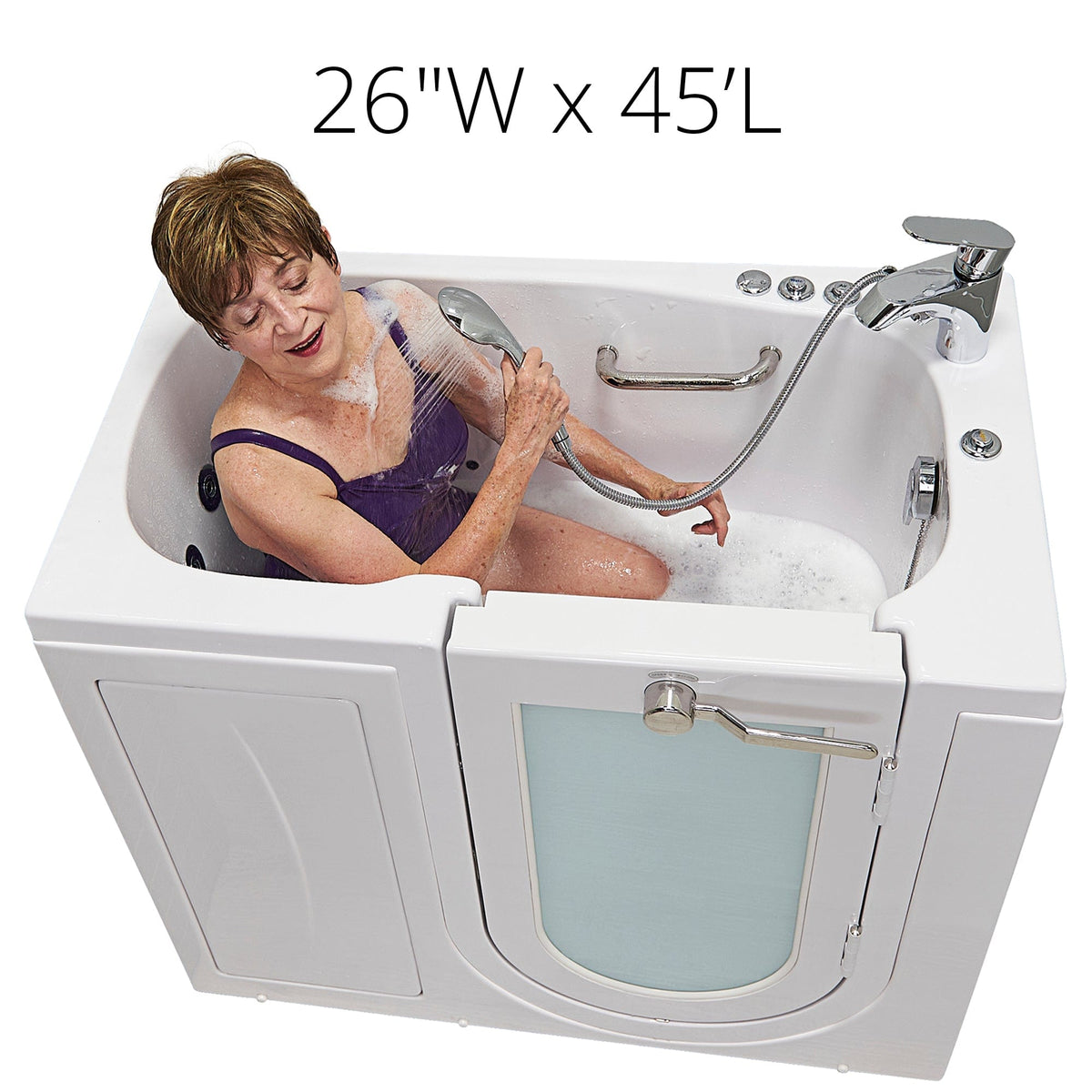 ELLA&#39;S BUBBLES Outward Swinging Tub Ella Mobile 26x45 Walk-In Bathtub