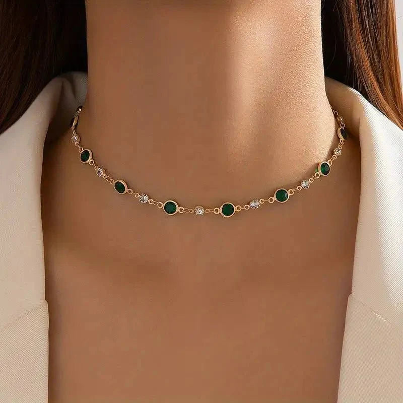 Emerald and diamond spaced choker necklace 363756