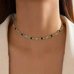 Load image into Gallery viewer, Emerald and Diamond Spaced Choker Necklace
