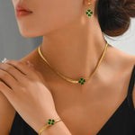 Load image into Gallery viewer, Emerald Four Leaf Clover Necklace, Bracelet, and Earring Set
