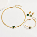 Load image into Gallery viewer, Emerald Four Leaf Clover Necklace, Bracelet, and Earring Set
