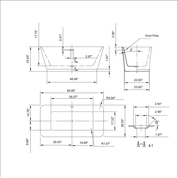 EMPAVA Empava 59 in. Freestanding Soaking Bathtub - EMPV-59FT1511