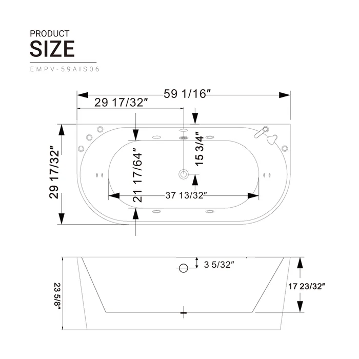 EMPAVA Freestanding Massage Bathtub Empava 59 in. Whirlpool Acrylic Alcove Bathtub - EMPV-59AIS06