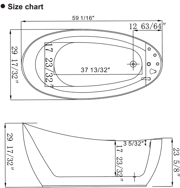 EMPAVA Freestanding Massage Bathtub Empava 59 in. Whirlpool Freestanding Acrylic Bathtub - EMPV-59AIS04