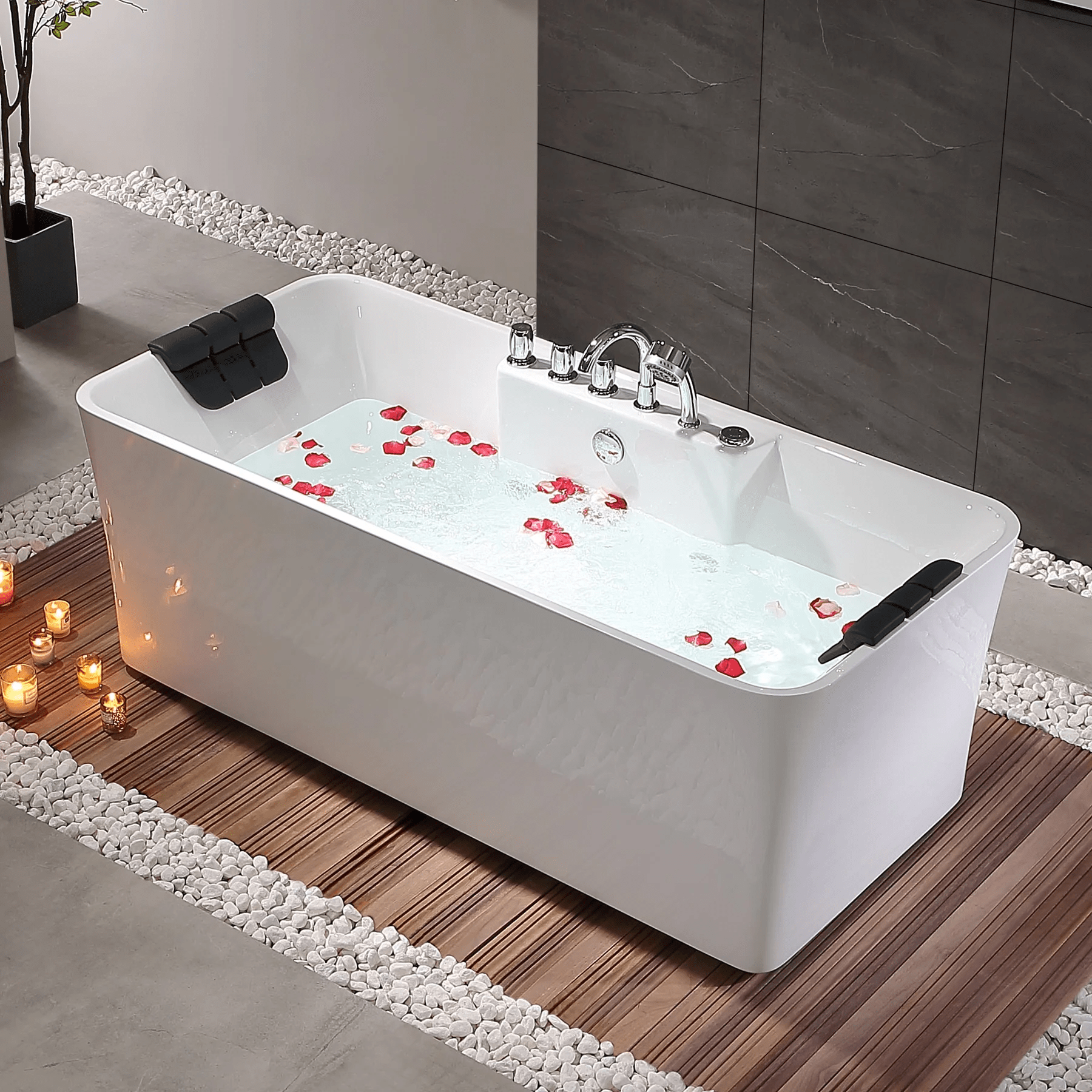 EMPAVA Freestanding Massage Bathtub Empava 59 in. Whirlpool Freestanding Acrylic Bathtub - EMPV-59AIS15