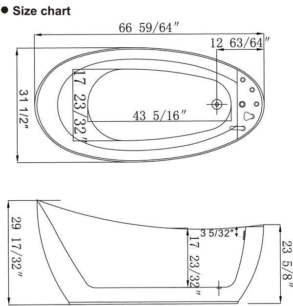 EMPAVA Freestanding Massage Bathtub Empava 67 in. Whirlpool Freestanding Acrylic Bathtub - EMPV-67AIS05