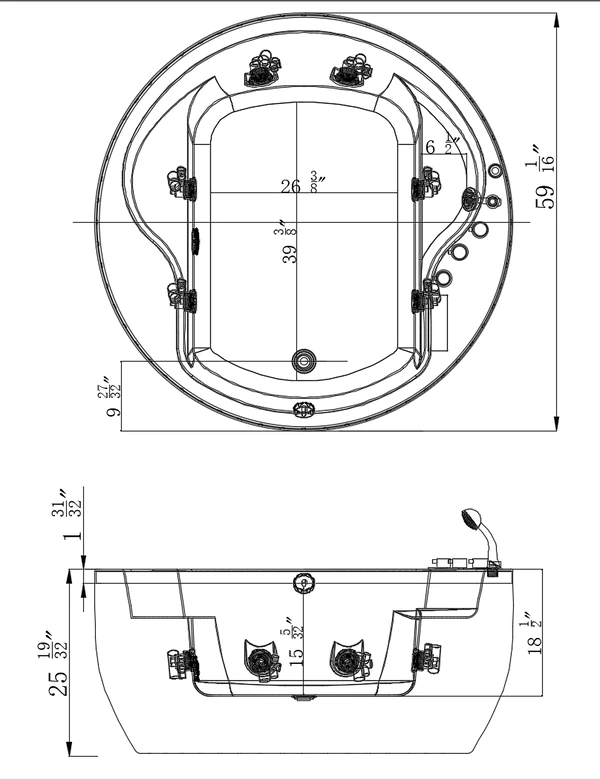 EMPAVA Massage Bathtub Empava 59 in. Round Whirlpool Bathtub - EMPV-59JT005