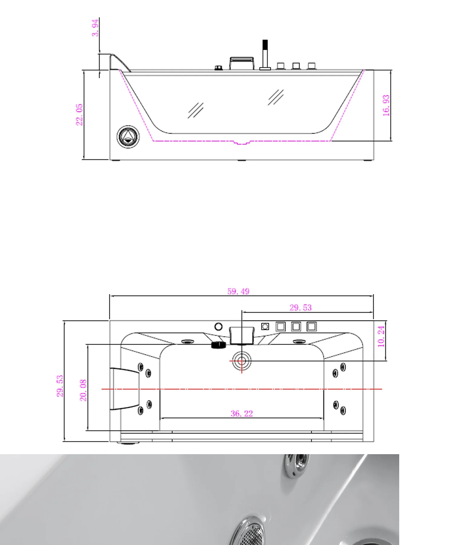 EMPAVA Massage Bathtub Empava 59 in. Whirlpool Rectangular Bathtub - EMPV-59JT408LED