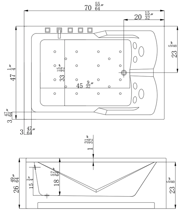 EMPAVA Massage Bathtub Empava 71 in. Acrylic Alcove Whirlpool Bathtub - EMPV-71JT667B