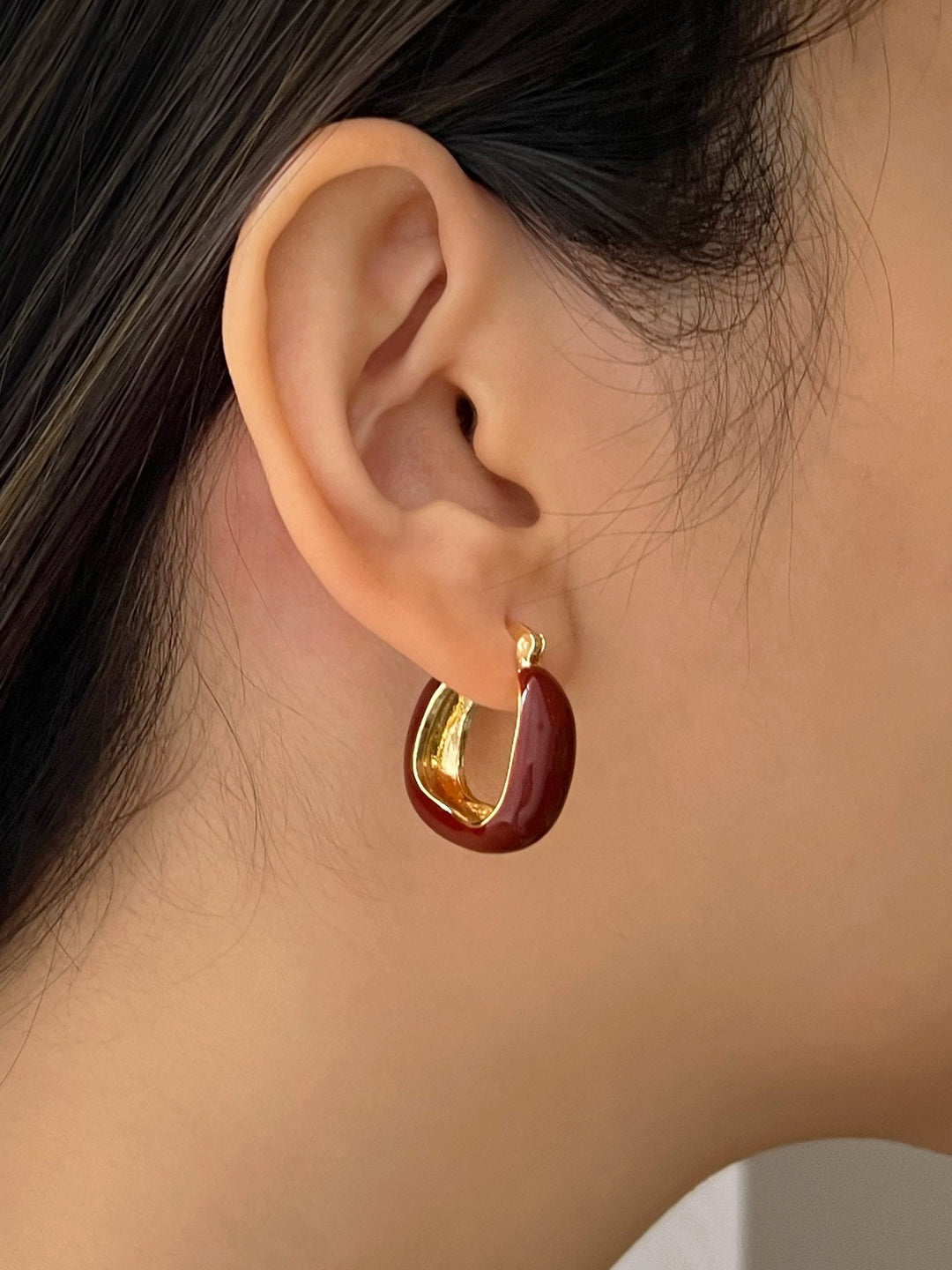 Burgundy Chic Enamel Hoop Earrings