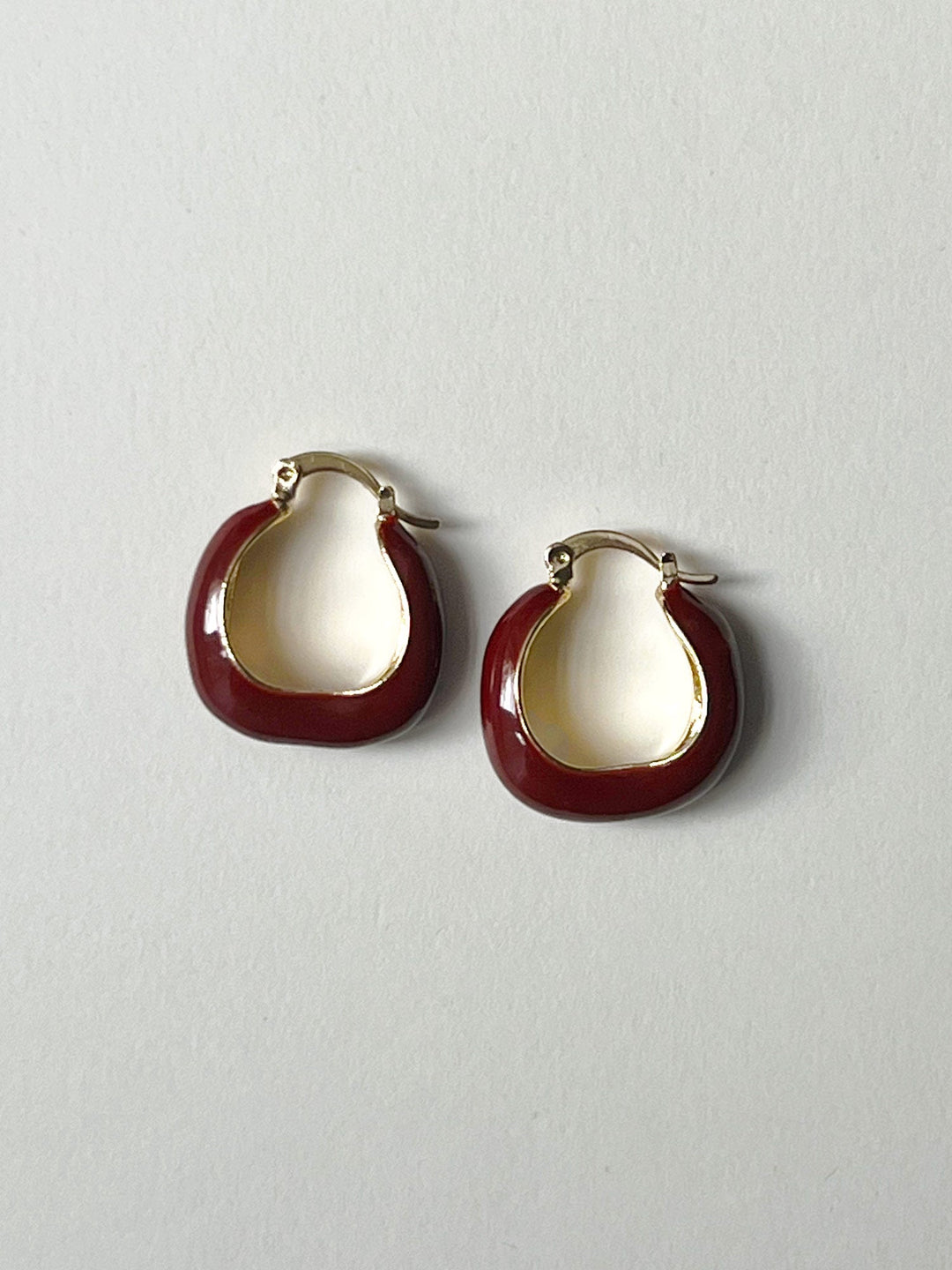 Burgundy Chic Enamel Hoop Earrings