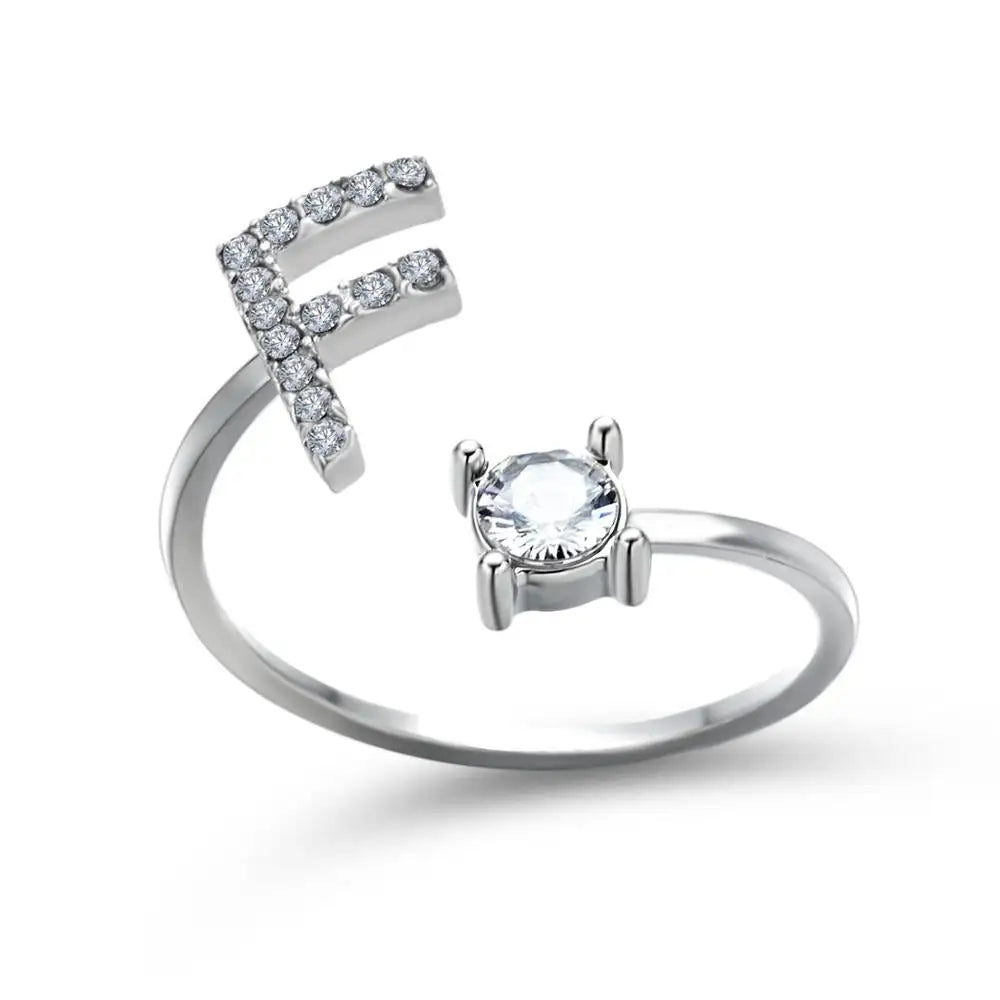 Adjustable Dainty Diamond Letter Initial Ring